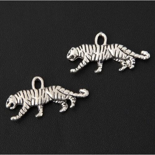 50pcs Silver Color 22x11mm Tiger Charms Leopard Animal Pendant Fit DIY Jewelry Making Handcrafted Accessories