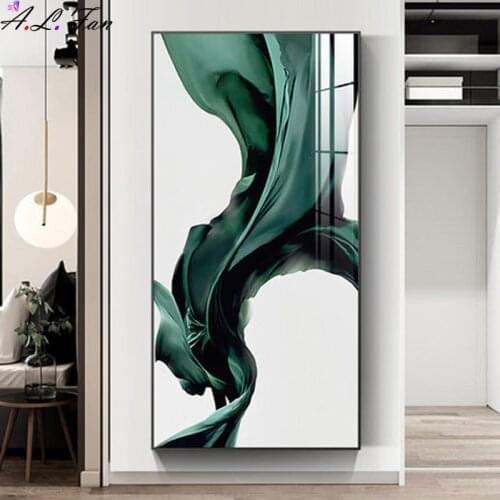 Abstract green silk canvas art modern home decoration poster print tableaux for corridor entrance painting cuadros great green