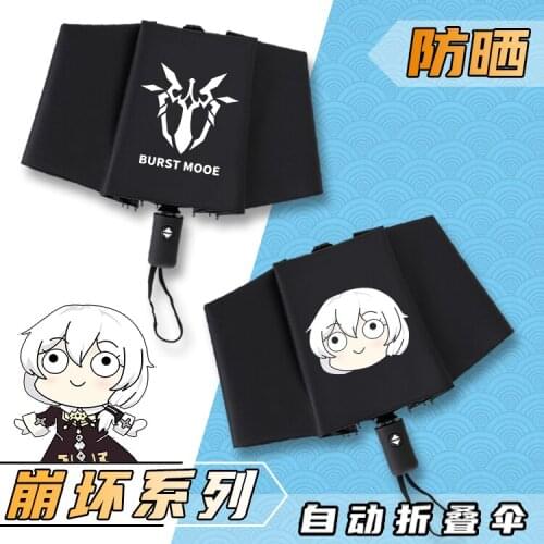 Anime Honkai Impact 3 Automatic Theresa Kiana Kaslana Fold Umbrella Black Anti-UV Parasol Travel Rian Umbrella Student Gift