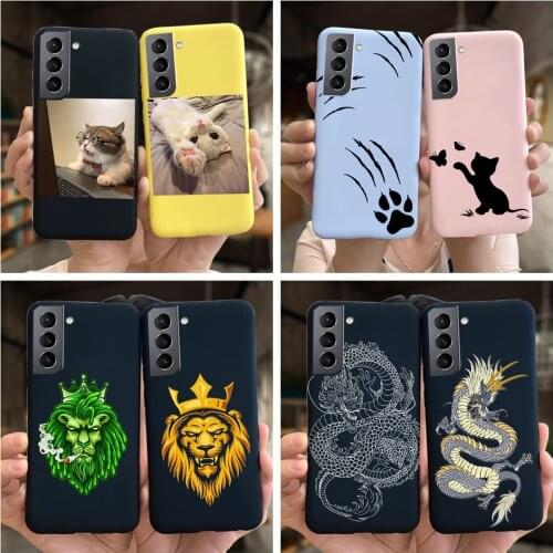Candy Color Case For Samsung S21 Plus Case Dragon Cat Couple Painted Cover For Samsung Galaxy S21 | S21+ | S 21 Silicon Bumper
