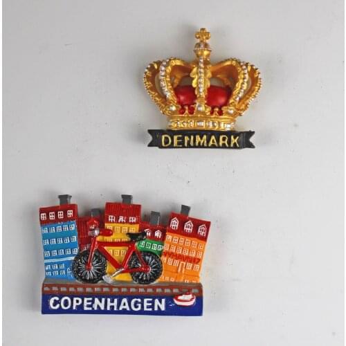Denmark Crown Tourist 3D Polyresin Copenhagen Refrigerator Magnetic Stickers Travel Gift Europe Fridge Magnet Souvenir