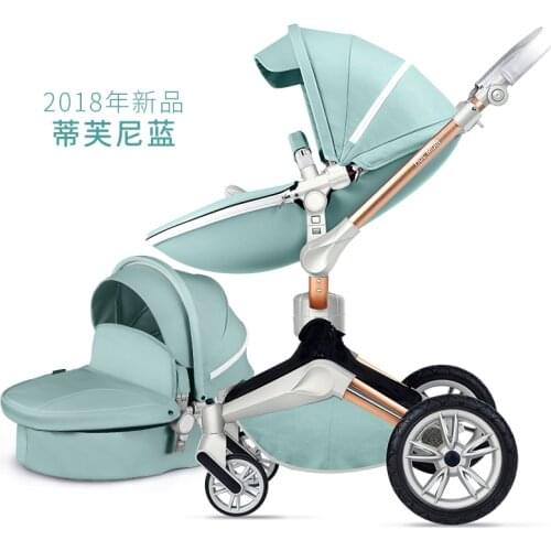 Hot Mom Baby Stroller with Bassinet Fold 2 In 1 Stroller Baby Pram European Stroller Lether Pushchair Infant Carriage Gold Frame