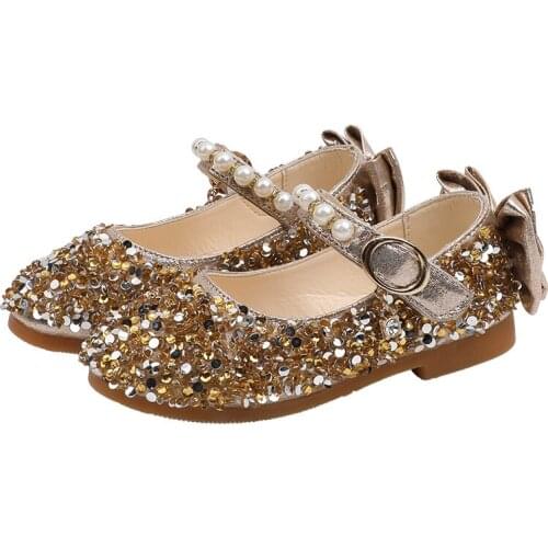 Sequin Bow Kids Flat Shoes Girl Princess Dress Wedding Party Shoe Toddler Leather Shoes For Baby Size 1 2 3 4 5 6 7 8 9 10 11 12