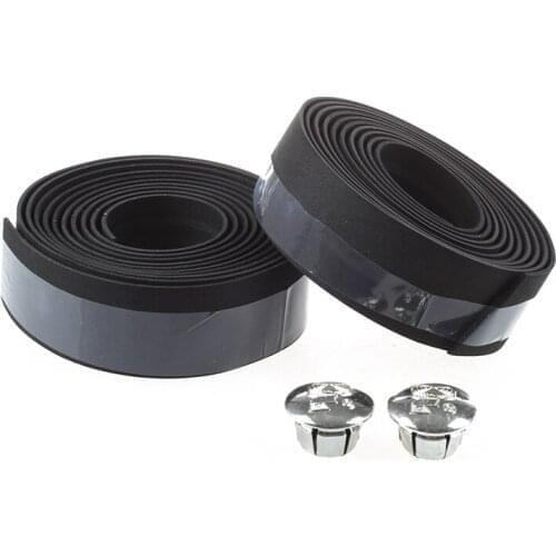 Road Bike / Bicycle Handlebar Tape / Wrap--Black--With 2 Bar Plugs
