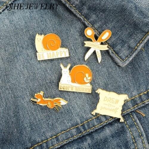 Snails Enamel Pins Orange Fox Scissors Badges Quote Dialogue Letter Brooches Hat Bag Backpack Accessories Dropshipping