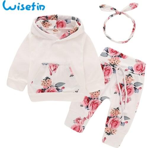 Baby Girl Clothes Set 2020 Newborns Clothing For Girls Floral Tops+Pants+Headband Rose Print Cotton Baby Outfits D30