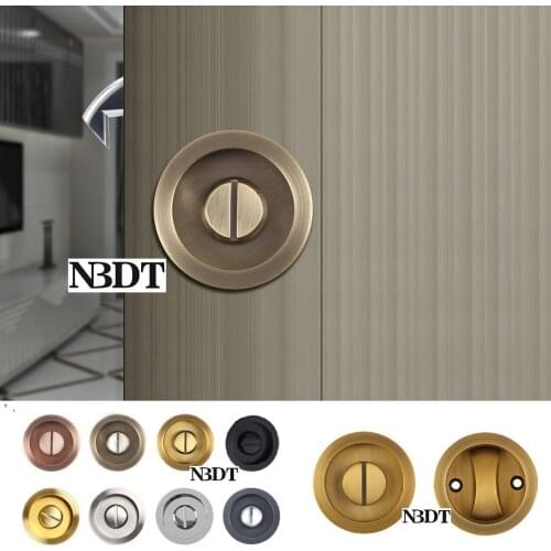 Round Zinc Keyless Bed Bath Mortise Door Lock Flush Finger Pull Thumbturn Pocket Sliding Hook Latch Gold Black Bronze Grey