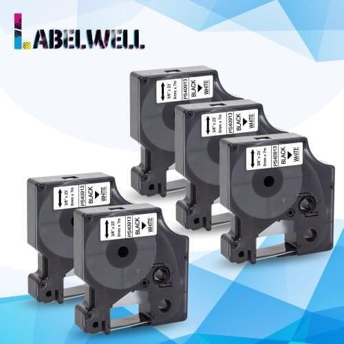 Labelwell 5pcs 40913 Black on White laminated tape Compatible 9mm Dymo D1 Label Tapes for LabelManager 160 280 LP100 LP150 LP200