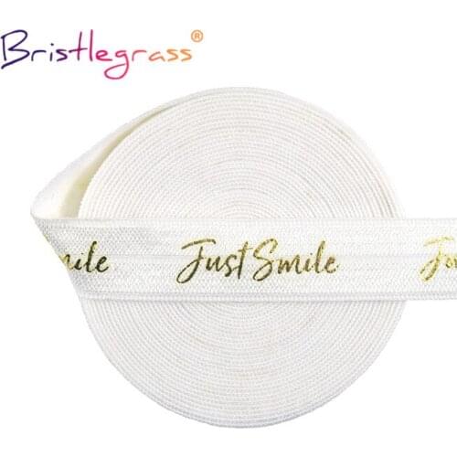 BRISTLEGRASS 2 5 10 Yard 5/8" 15mm Just Smile Gold Foil Print Fold Over Elastic FOE Spandex Band Tape Hair Tie Dress Sewing Trim
