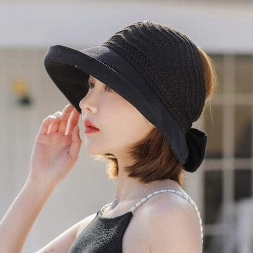 Fashion Women Summer Oversize Straw Hat Empty Top Outdoor Sunscreen Sunshade Bow Casual Vintage Wild Beach Sun Hat Visor Cap