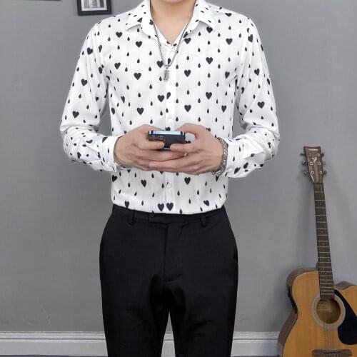 Hot Camisa Masculina Autumn New Stylish Print Shirt Men Clothing Simple Long Sleeve Slim Fit Casual Chemise Homme White/Black