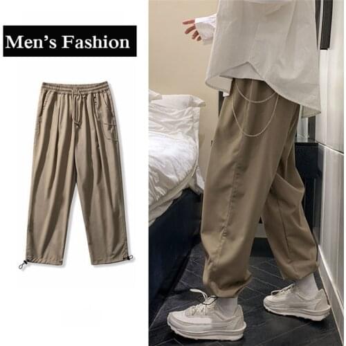 Hip-hop Style Men Straight Pants Casual Elastic Waist Loose Trousers Outdoor Lightweight Sport Wide Leg Pants Big Size 2021