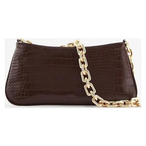 2021 New Womens Bag Black Thick Chain Decorated with Pattern Armpit Crocodile Retro Classic One Shoulder Small Square Bag