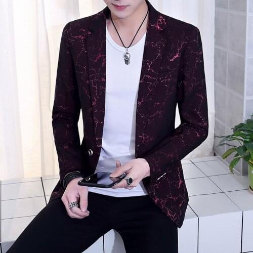 2021 Mens Autumn New Casual Long-Sleeved Printed blazer Slim Fit Dark Flower Handsome Young Man blazer