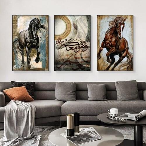 Poster Black Claret Horse Animal Canvas Painting and Prints Wall Art Pictures Decoration for Living Room 3Pcs Frameless