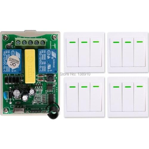 AC220V 2CH 10A Radio Controller Motor Positive &negative RF Wireless Remote Control Switch Receiver + 4*wall Panel Sticky Remote