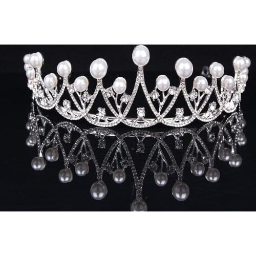Luxury Elegant Crystal Pearl Bridal Crown Woman Tiaras Hair Jewelry Ornaments Hairwear Bride Headbands Wedding Accessories Party