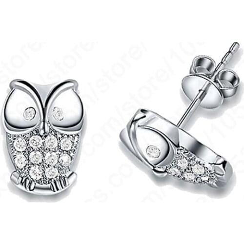 Created 925 Sterling Silver Jewelry High Quality Metal Stud Earrings for Women Cute Owl Shape Best Brithday Gifts for Girl