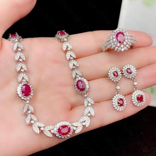 Natural ruby ring earrings pendant 925 silver womens jewelry luxury elegant atmosphere banquet must bring jewelry