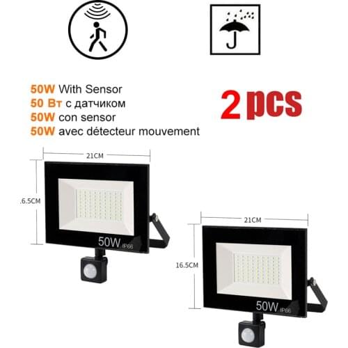 2 pcs 220V 10-100W LED FloodLight Spotlight Exterior Street wall reflector LED Light Human Body PIR Motion Sensor Light Waterpro