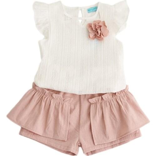 Baby Girls Flower Tops Shorts Childrens Sets 2020 New Arrival Summer White Tops Pants 2Pcs Sets Cute Kids Clothing Sets CS43