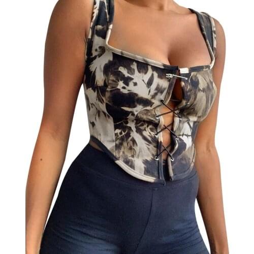 Unif Y2k Top 2021 Outdoor Sexy Camouflage Cowboy Wild Wind Halter Tie-dyed Vest Drawstring Vestfairy Grunge Kpop