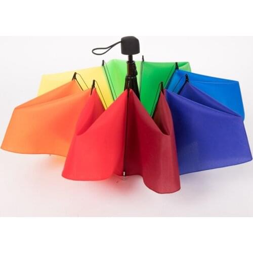 Windproof Rainbow Fold Umbrella Women and Men Non-automatic Umbrella Popular Creative Three Folding Adults Children Umbrella
