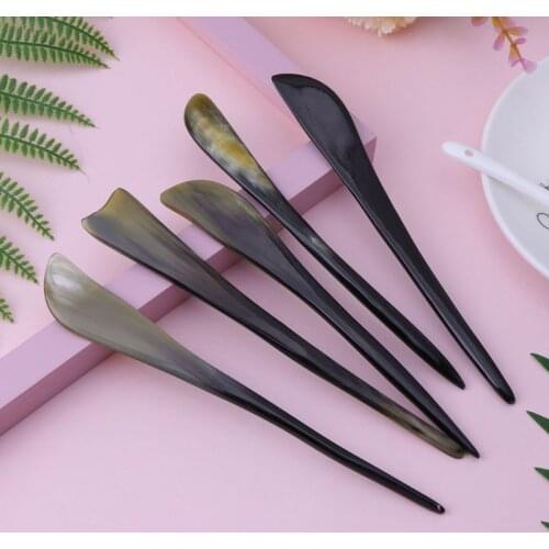 Vintage Hairpin Chinese Ancient Hair Updo Style Retro Natural Ox Horn Headwear C1FE