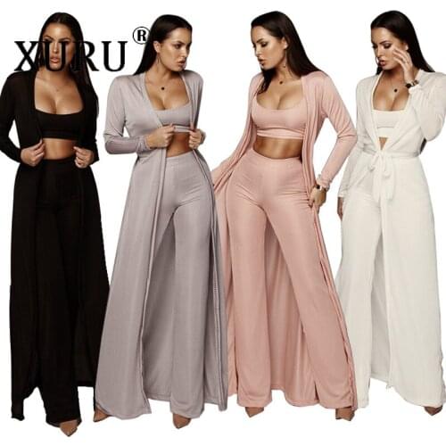XURU autumn new womens jumpsuit three-piece casual womens stretch knit jumpsuit suit