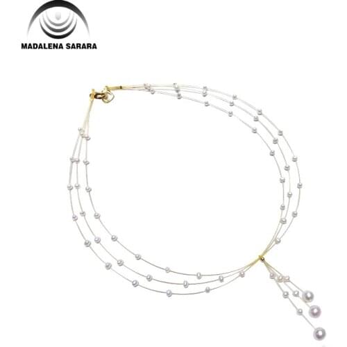 MADALENA SARARA 5-6mm AAA Freshwater Pearl Necklace Near Round Pearl Beaded Multi-rows Necklace Set Handmade