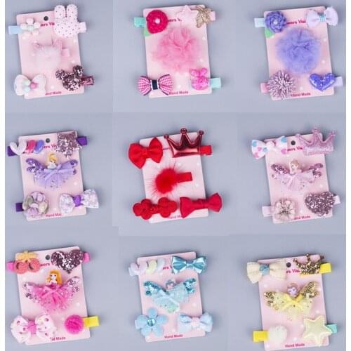 1 Set = 5 PCS New Kids Girls Hair Accessories Hairpins Children Barrettes Baby Fabric Bow Flower Headwear Hair Clips Headdress