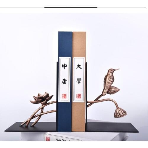 1 pair Chinese Style Flower Bird patern Iron Bookend Shelf Bookend Holder Office School Supplies Stationery Gift Home decoration