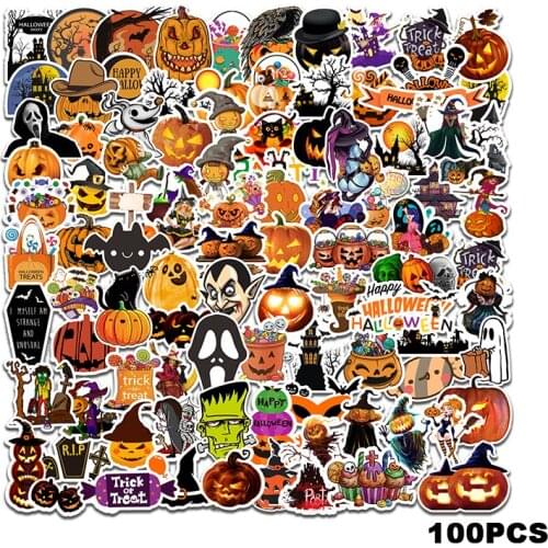 100Pcs Halloween Stickers Laptop Guitar Motorcycle Luggage Skateboard Bicycle Waterproof Sticker toys for children