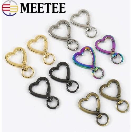 Meetee 5/10pcs Heart Shaped Metal Swivel Clip Snap Hooks Buckle Spring O Ring DIY Bag Strap Hardware Accessories