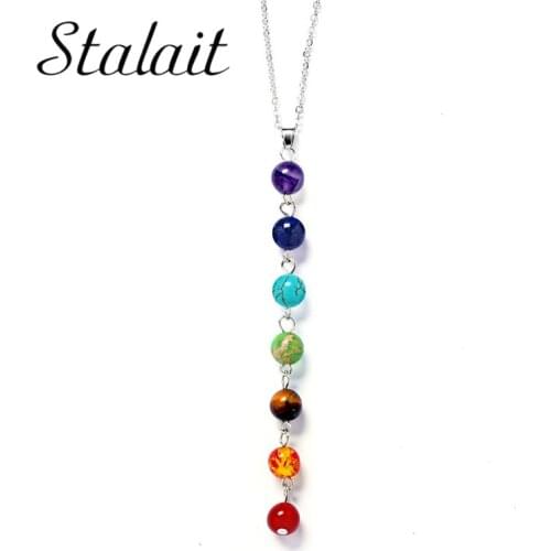 8mm Colorful Beaded Buddha 7 Chakra Drop Pendant For Women Natural Matte Onyx Stone Healing Women Necklace Jewelry