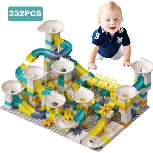 83-332pcs Marble Race Run Maze Ball Slide Track City Building Blocks Plastic Kids Educational Assemble Toys for Children Gifts