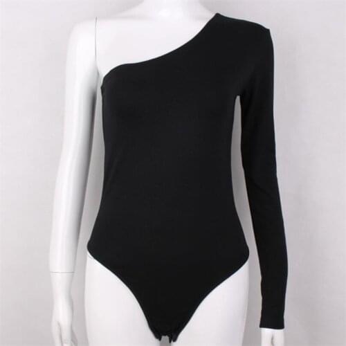 Black One Shoulder Basic Bodysuit Rib Knit Elegant Women Sexy Autumn Bodysuits 2019 Fashion Long Sleeve Skinny Bodysuit