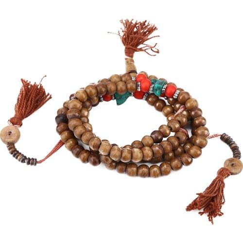 108 Wood Beads Lotus OM Bracelet Tibetan Buddhist Mala Buddha Charm Rosary Bracelet Yoga Wooden For Women Men Jewelry Yak Bone