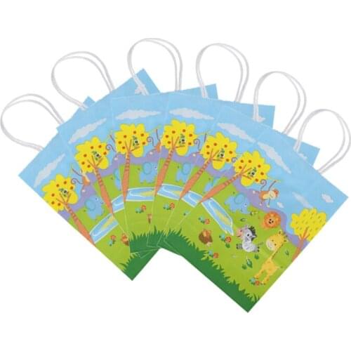 Jungle Animals Paper Candy Bags Handbags Kids Birthday Party Decorations Gender Reveal Packing Bag Forest Theme Party Supplies