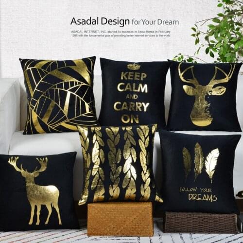 Golden Black Leaves Cushion Brozing Gold Foil Cushion Decorative Pillows Home Decor Throw Pillow Almofadas Decorativas Para Sofa