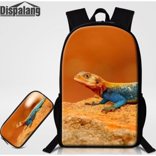 Dispalang 2 pcs Lizard Pattern School Bags and Pencil Bag for Kids Backpack with Pencil Case For Mens Women Bagpack Shoulder Bag