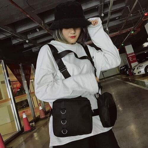 Hot Sale City Jogging Bags Classic Delicate Functional Vest Bag Unisex Men Women 2 Pockets Hip-Hop Chest Waist Bag Black