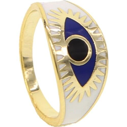 Hot sale Fashion Luxury Women Engagement Jewelry Gold Color enamel Female Wedding Finger Blue Evil Eye Rings