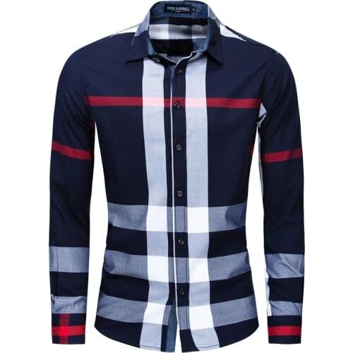 Cotton Long-Sleeved Shirt Mens Spell Color Plaid Shirt USA/EU Size Loose Turndown Collar Plaid Cardigan