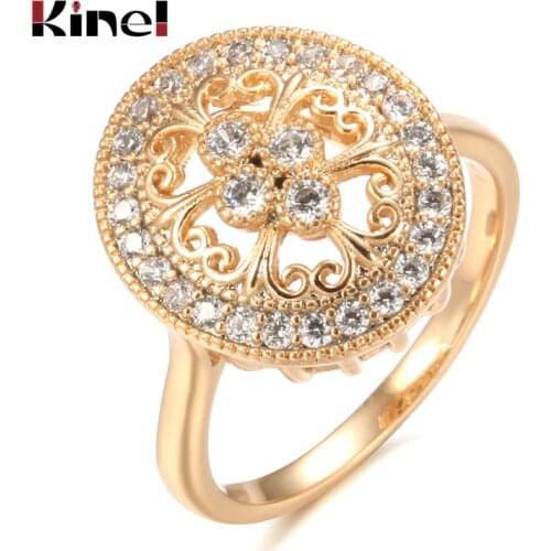 Kinel Luxury Wedding Oval Ring 585 Rose Gold Micro Wax Inlay Natural Zircon Hollow Flower Rings Women Fashion Fine Jewelry