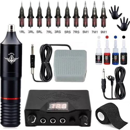 Tattoo Machine Kit Rotary Tattoo Machine Set Permanent Makeup Machine with Ink Power Supply Cartridge Needles Supplies Body Art