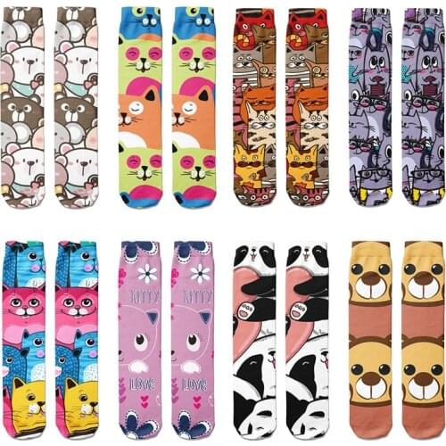 New Cartoon Womens Breathable Cotton Socks Kawaii Bear Lovely Animal Pattern Girl Socks Funny Casual Long Socks Hot