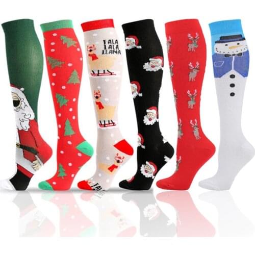 Newest Compression Socks Men Women Christmas Series Snowman Elk Santa Tree Christmas Pattern Compress Stockings