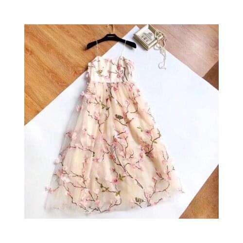 Gauze New heavy embroidered embroidery holiday beach dress sexy lace dress for women