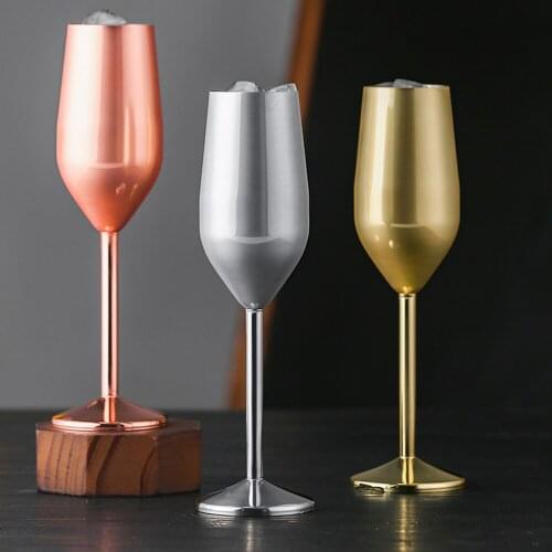 Durable 220ml Stainless Steel Champagne Glass Metal Cocktail Glass Tall Red Wine Glass Plated Cup Barware